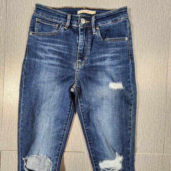 Levi’s 721 High Rise Skinny Stretch Distressed Dark Wash Jeans Womens Size 27 - Picture 3 of 12